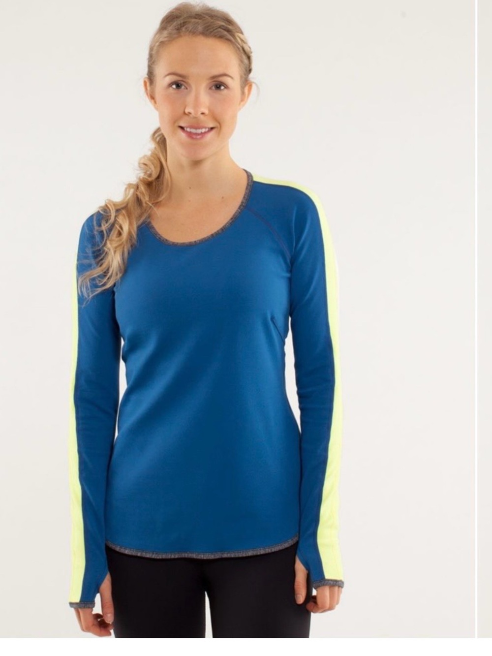lululemon athletica Blue Long-Sleeve Top with Neon Yellow Side Panels